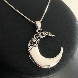 Crescent Necklace, Sterling Silver Crescent Pendant, Moon Charm Pendant, Celtic Necklace, Celtic Moon Pendant, Celestial Necklace