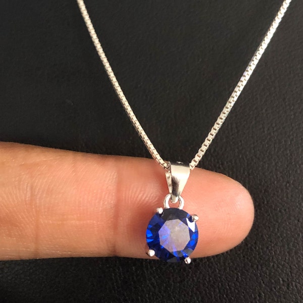 Blue Sapphire Necklace, Sterling Silver Sapphire Pendant, September Birthstone Jewelry, Birthday Gift for Her, Something Blue Wedding