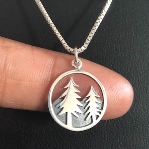 Pine Tree Necklace, Sterling Silver Pine Tree Pendant, Mountain Range Jewelry, Hiking Necklace, Adventure Conquer Jewelry, Camping Jewelry