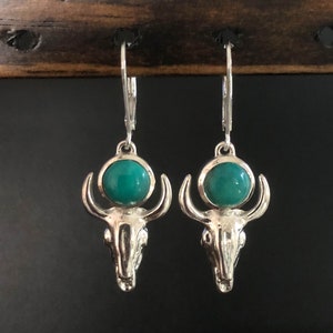 Genuine Turquoise Buffalo Earrings, Sterling Silver Turquoise Earrings, Buffalo Dangle Earrings, December Birthstone Jewelry, Real Turquoise