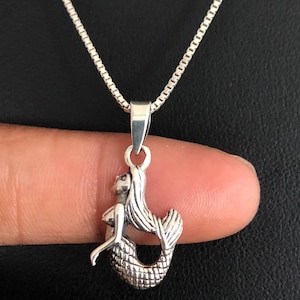Mermaid Necklace, Sterling Silver Mermaid Pendant, Mermaid Charm Necklace, Nautical Beach Necklace, Aquatic Female Fish Pendant