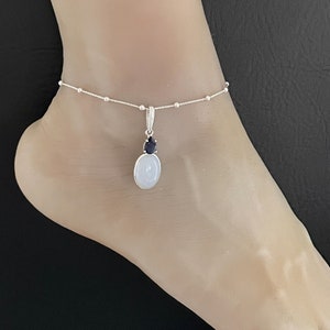 Natural Chalcedony Anklet, Sterling Silver Beaded Ankle Bracelet, Good Luck Charm Jewelry, Genuine Iolite Anklet, Chalcedony & Iolite Anklet
