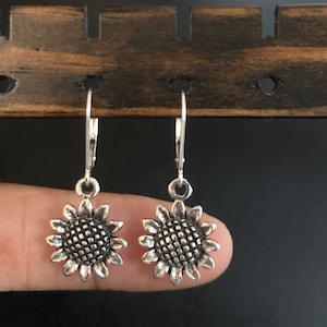 Sunflower Dangle Earrings, Sterling Silver Sunflower Earrings, Bridal Wedding Earrings, Sunflower Earrings, Gift For Her, Everyday Earrings