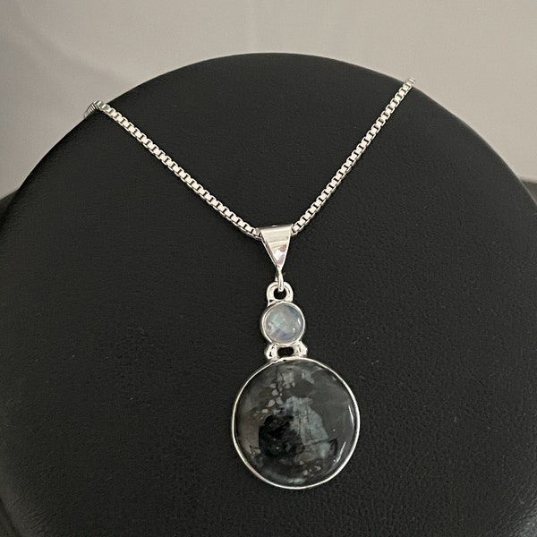 Black Moonstone Necklace, Natural Rainbow Moonstone Pendant, Sterling Silver Moonstone Necklace, June Birthstone Jewelry, Natural Gemstone
