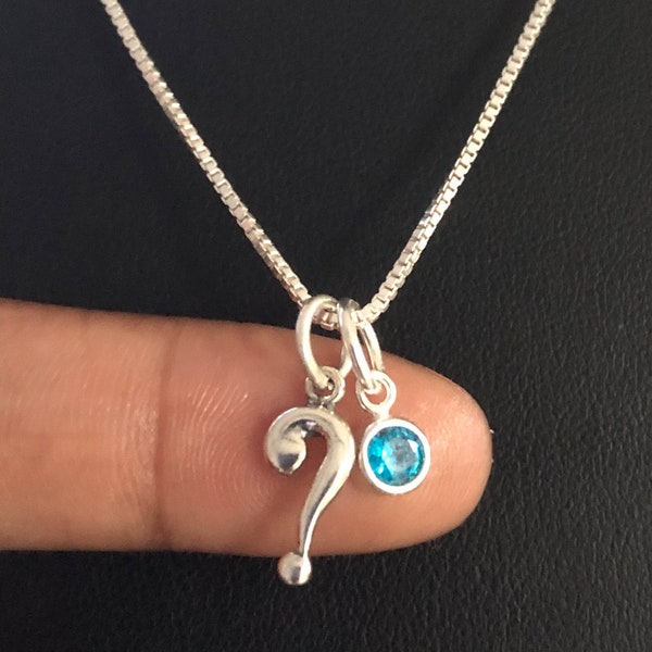 Question Mark Necklace, Sterling Silver Question Mark Pendant, Family Birthstone Necklace, Birthstone Gifts, Question Mark Charm Jewelry