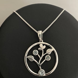 Genuine Blue Topaz Necklace, Tree Of Life Pendant, Sterling Silver Natural Topaz Pendant, December Birthstone Jewelry, Family Tree Necklace