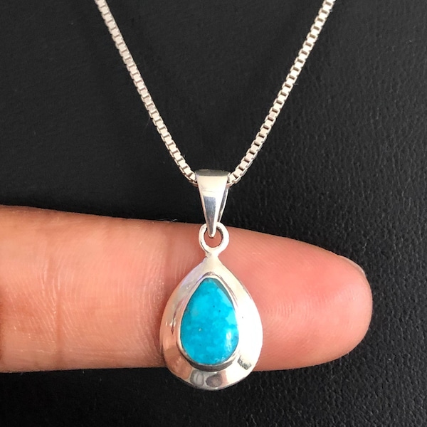 Genuine Turquoise Necklace, Sterling Silver Turquoise Pendant, December Birthstone Jewelry, Gift For Girlfriend, Natural Gemstone Jewelry