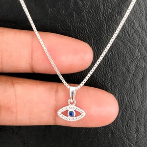 Evil Eye Necklace, Sterling Silver Evil Eye Necklace, Cz Evil Eye Charm Pendant, Blue Evil Eye, Protection Necklace, Bohemian Jewelry