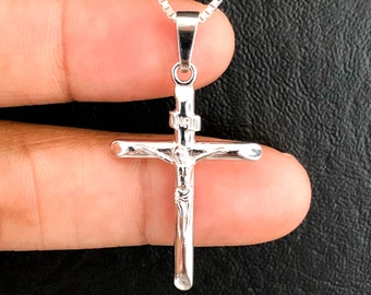 Jesus Cross Necklace Sterling Silver Necklace Crucifix Cross