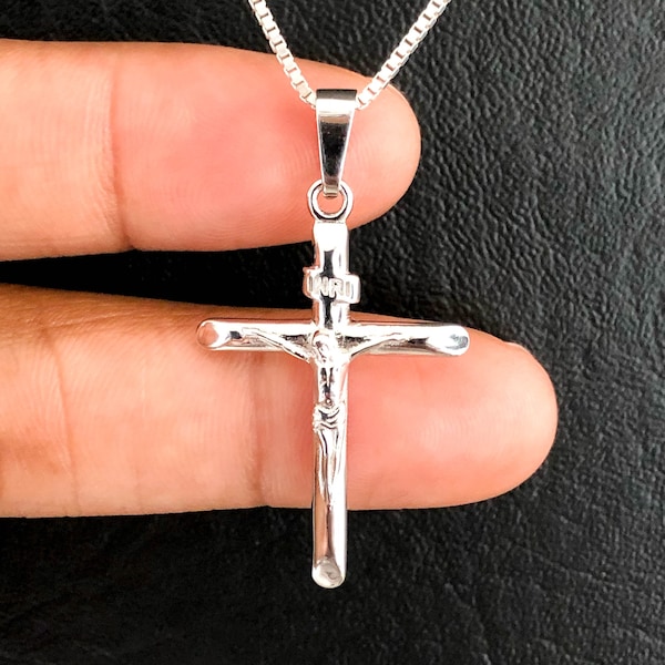 Jesus Cross Necklace, Sterling Silver Necklace, Crucifix Cross Necklace, Christian Jewelry Gifts, Cross Charm Pendant, Cross Necklace