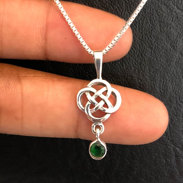 Trinity Necklace, Sterling Silver Triquetra Necklace, Celtic Knot Charm Pendant, Celtic Emerald Jewelry, Celtic Trinity Knot, Irish Jewelry
