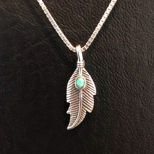 Turquoise Feather Necklace, Sterling Silver Feather Necklace, Tiny Feather Charm Pendant, Boho Chic Feather Necklace, Gifts For Best Friend
