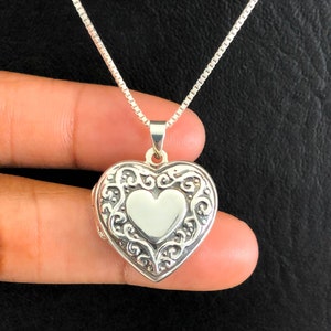 Victorian Heart Locket Necklace, Sterling Silver Locket Pendant, Heart Locket Necklace, Photo Locket Jewelry, Anniversary Gift for Her