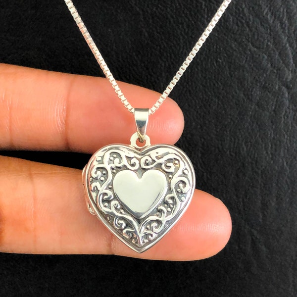Viktorianische Herz Locket Halskette, Sterling Silber Medaillon Anhänger, Herz Locket Halskette, Foto Locket Schmuck, Jubiläumsgeschenk für Sie