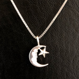 Moon Star Necklace, Sterling Silver Moon & Star Necklace, Crescent Star Necklace, Moon Charm Pendant, Star Charm Pendant, Celestial Necklace