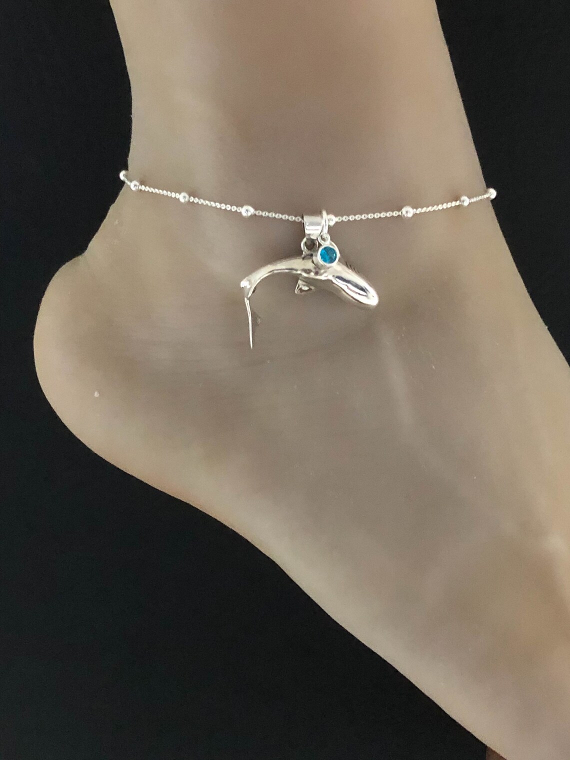 Shark Anklet Sterling Silver Beaded Ankle Bracelet Good Luck Etsy
