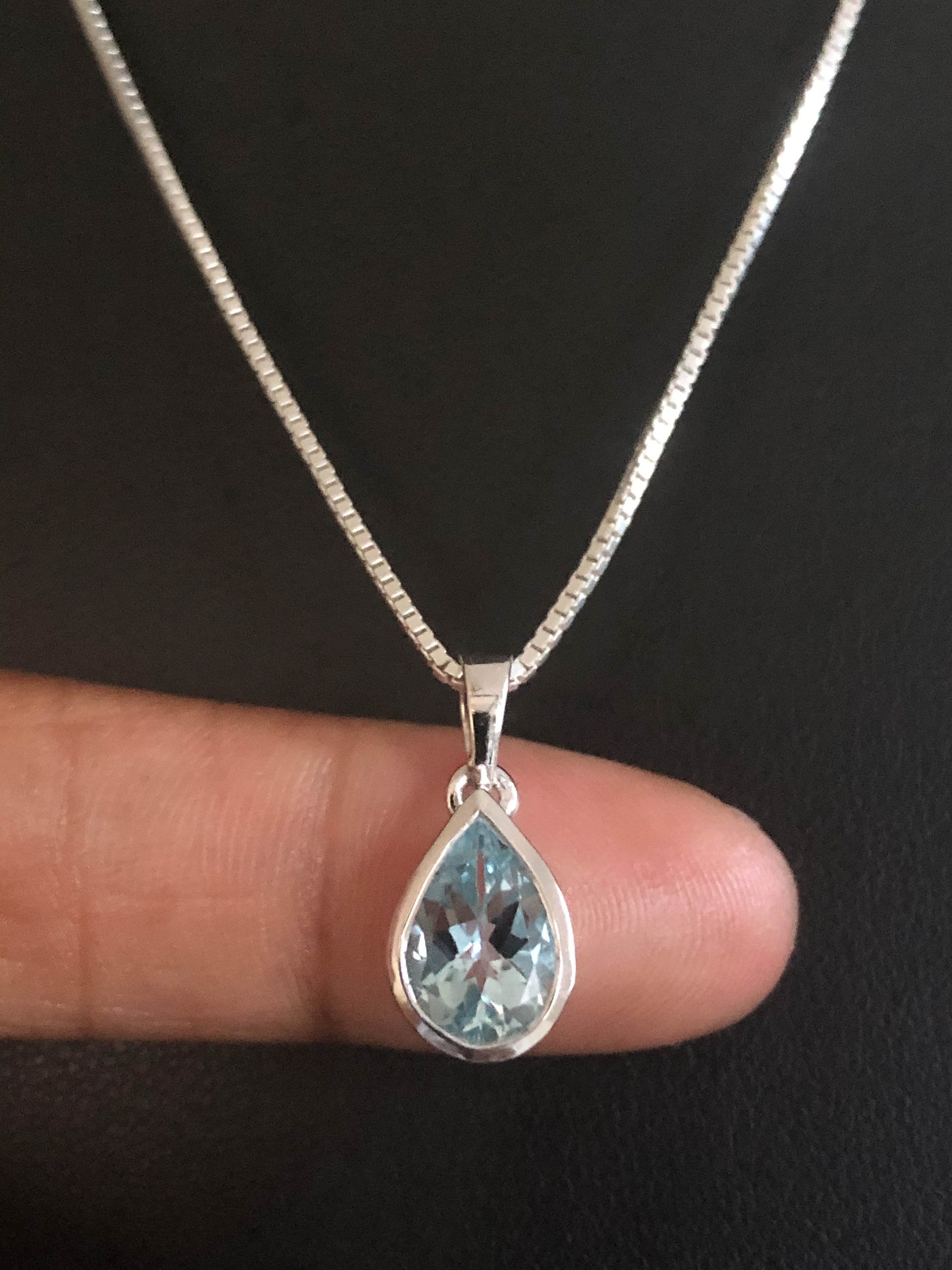 Genuine Blue Topaz Necklace Sterling Silver Topaz Pendant | Etsy