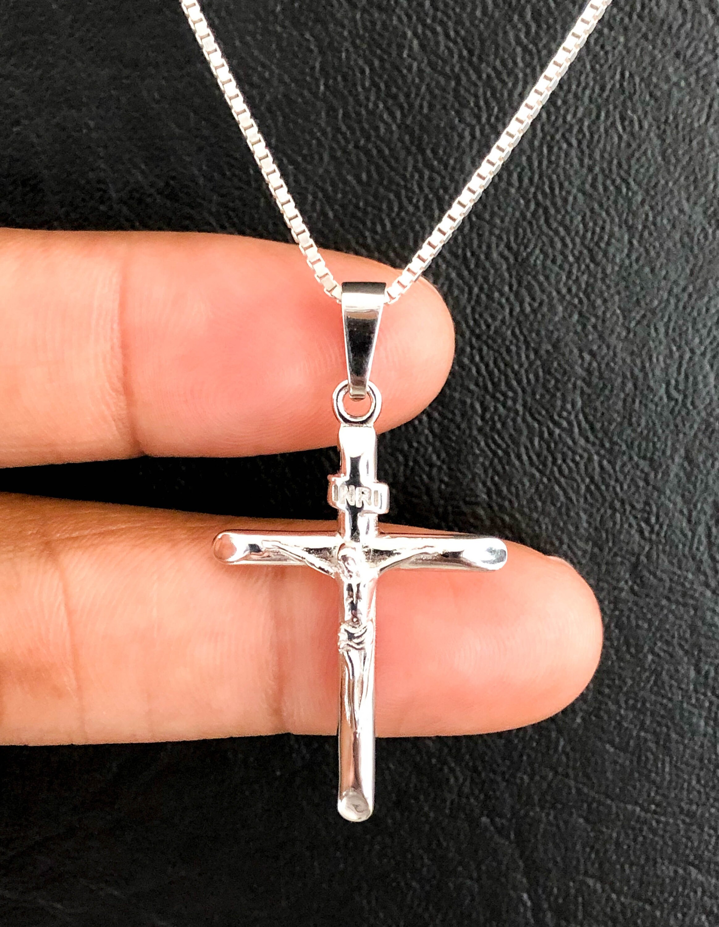 Jesus Cross Necklace Sterling Silver Necklace Crucifix Cross Necklace 