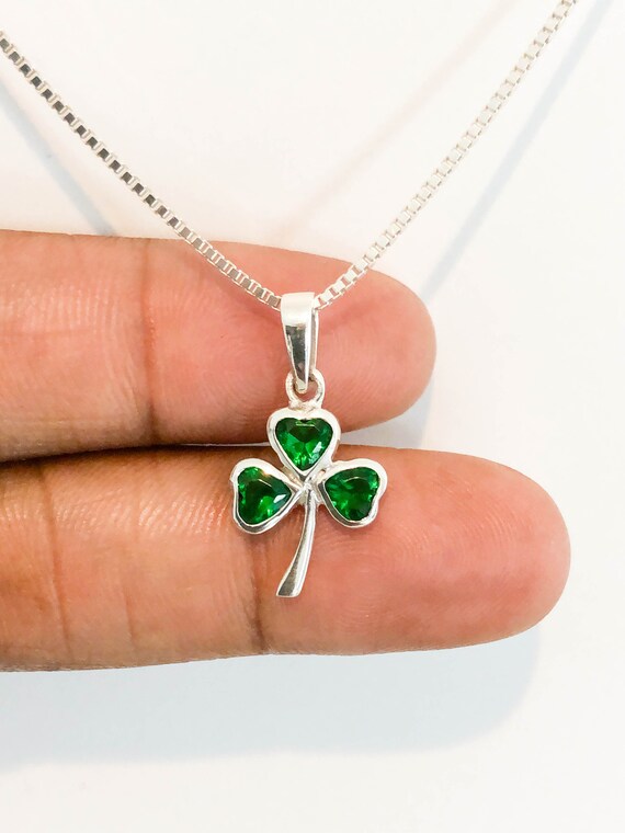 Natural Emerald Four Leaf Clover Necklace Sterling Silver | JewelryEva