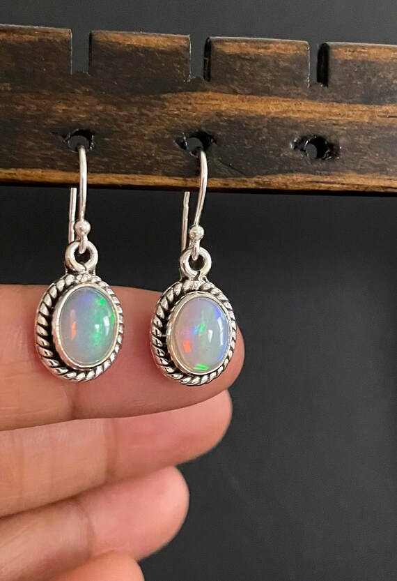 Ethiopian Opal Earrings Genuine White Opal Earrings Sterling