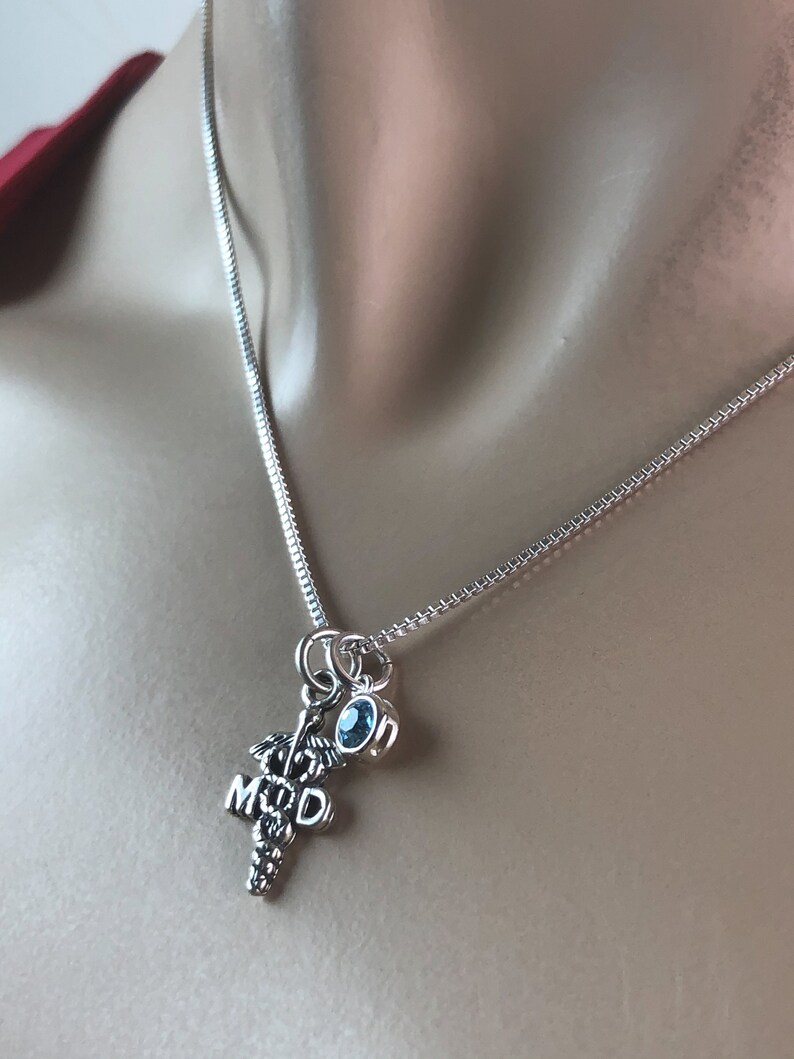 MD Graduation Gift Medical Doctor Charm Pendant Birthstone Gifts MD Necklace Family Birthstone Necklace Sterling Silver MD Pendant
