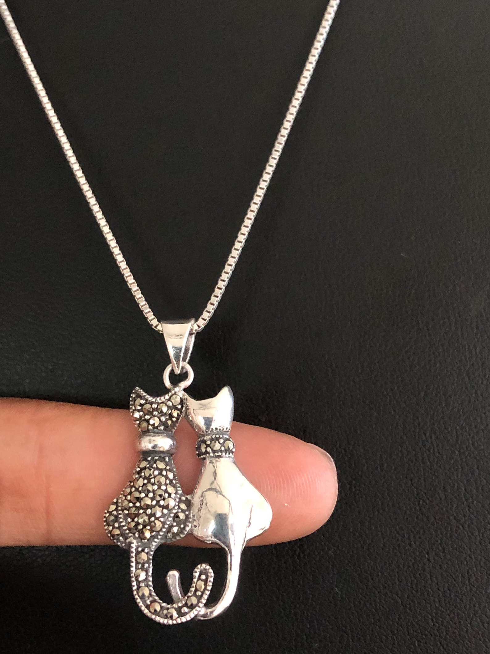 Sterling Silver Marcasite Cat Necklace