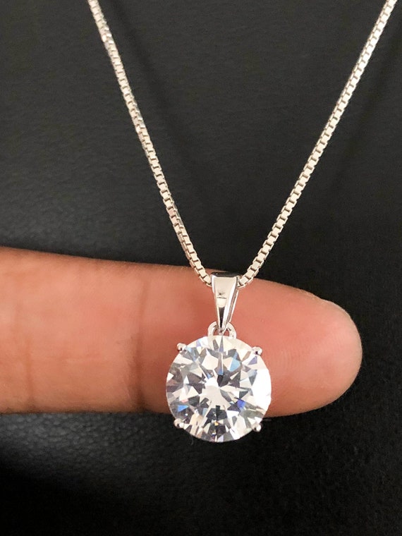 Sterling Silver Cz Necklace, Solitaire Necklace, Cubic Zirconia Necklace,  Clear Cubic Zirconia Pendant, Wedding Necklace, Bridal Necklace - Etsy