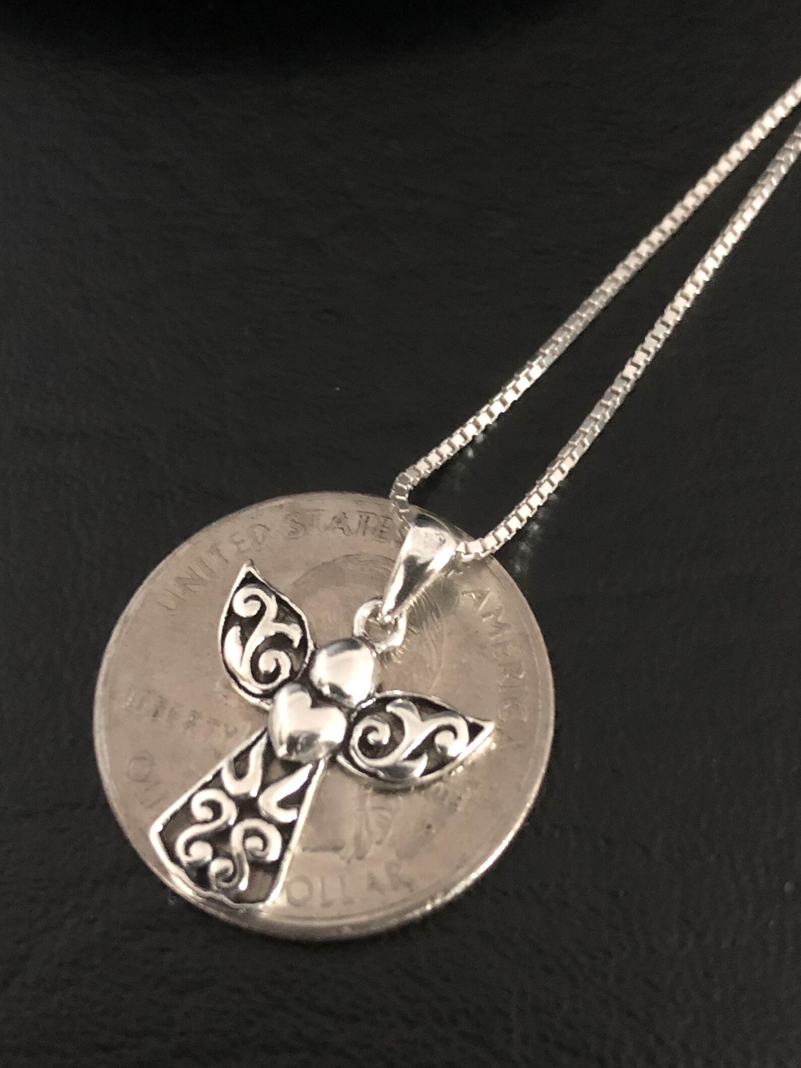 Tiny Angel Necklace Sterling Silver Angel Necklace Dainty Etsy