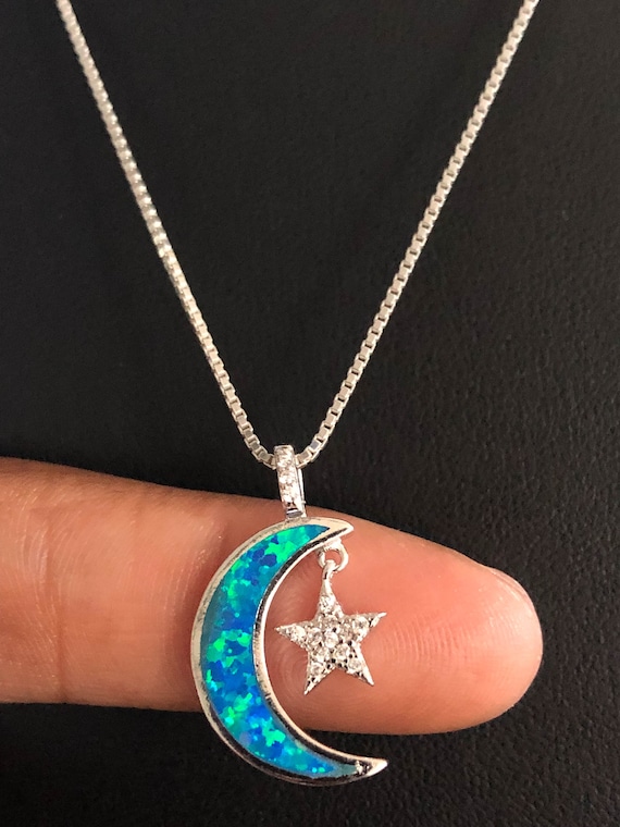 Moon Star Necklace Sterling Silver Moon 