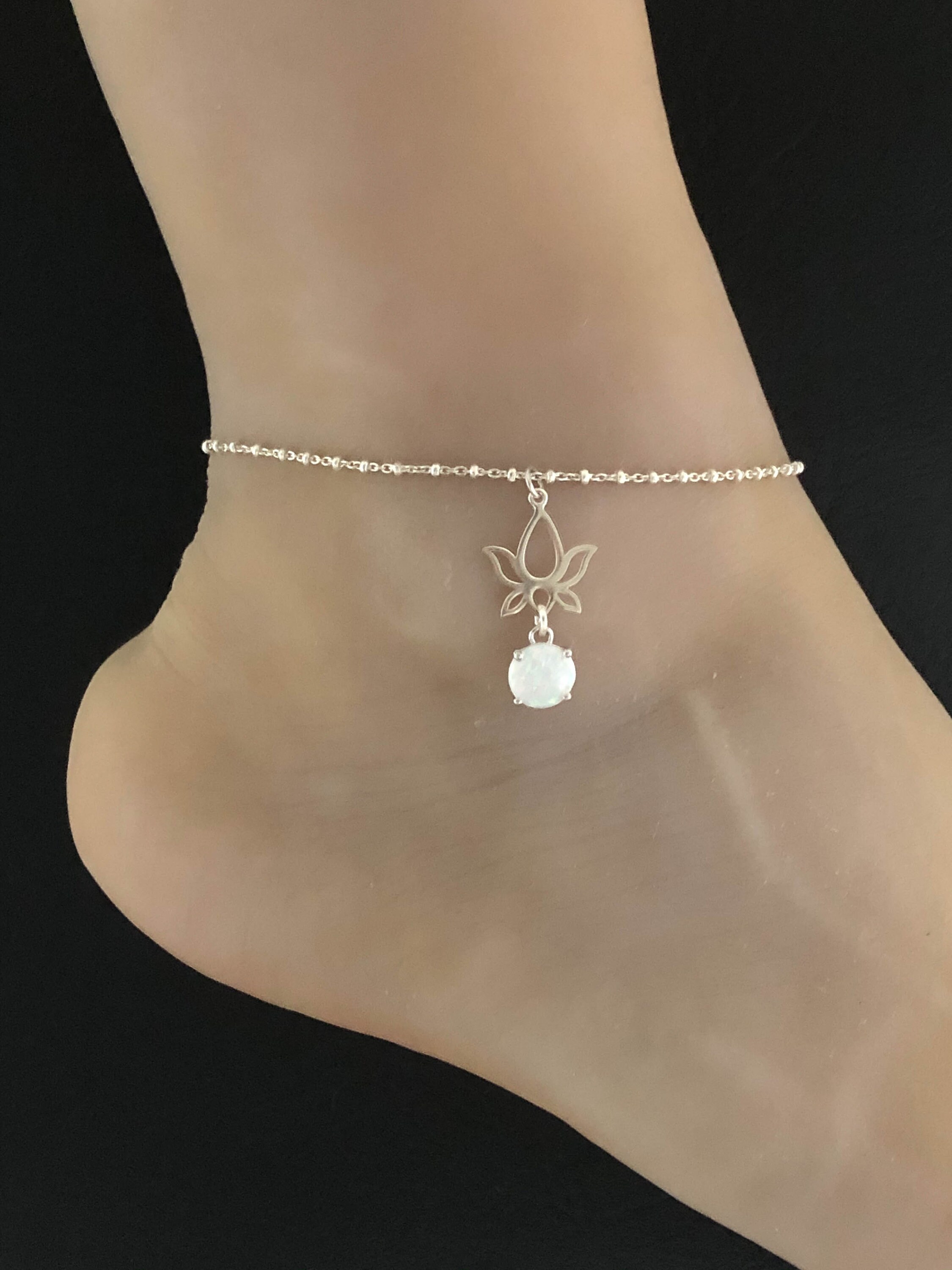 Lotus Flower Anklet Sterling Silver Beaded Ankle Bracelet Etsy