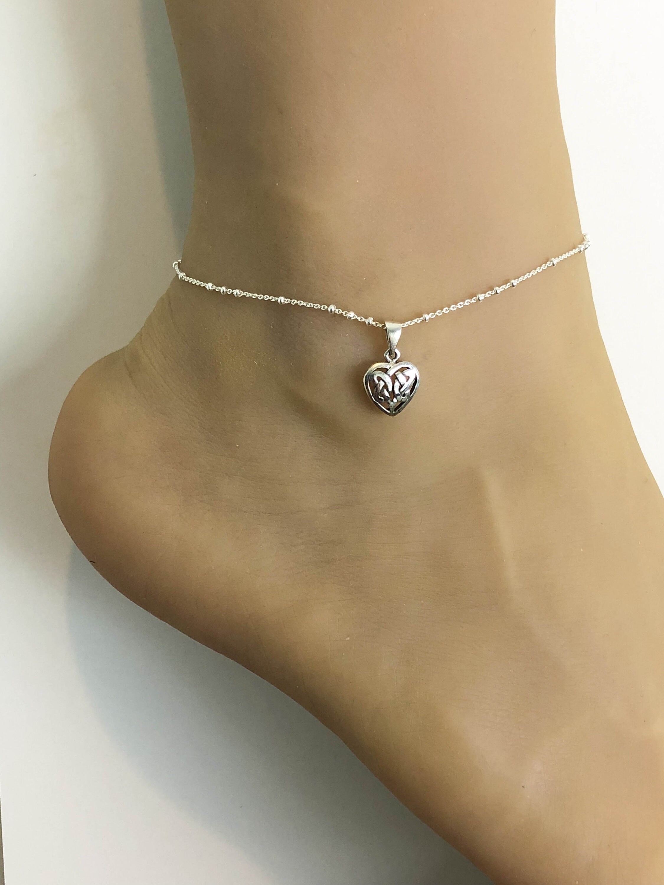 Celtic Heart Anklet Sterling Silver Beaded Ankle Bracelet Etsy