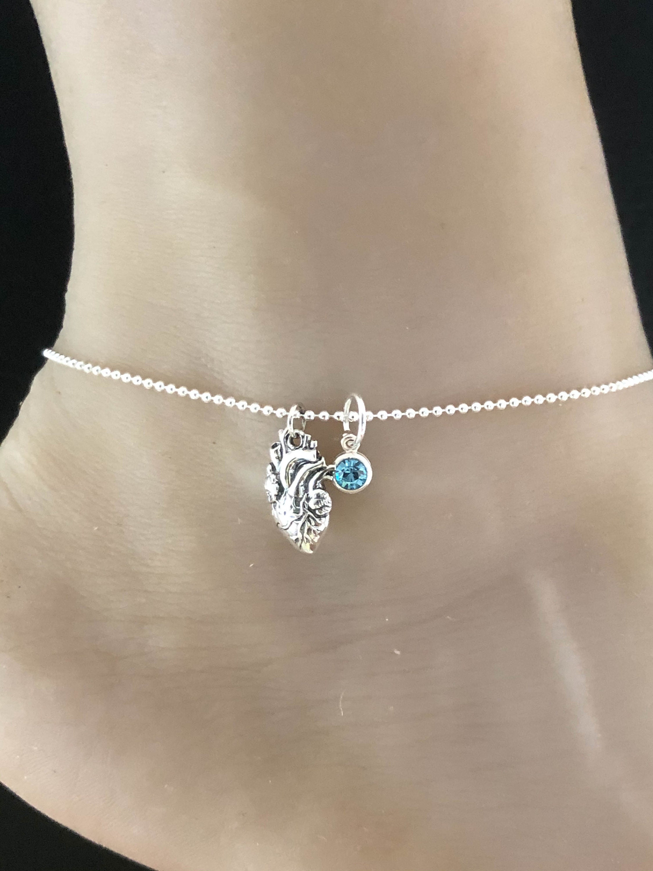 ◆STONEHENgE◆ silver heart anklet SC1770 Anatomical Heart Anklet, Sterling Silver Beaded Ankle