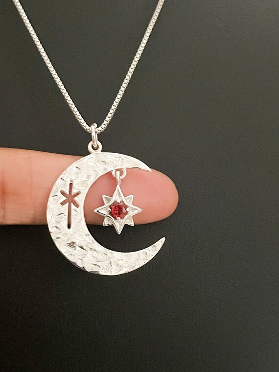 Genuine Rhodolite Garnet North Star Pendant, Sterling Silver