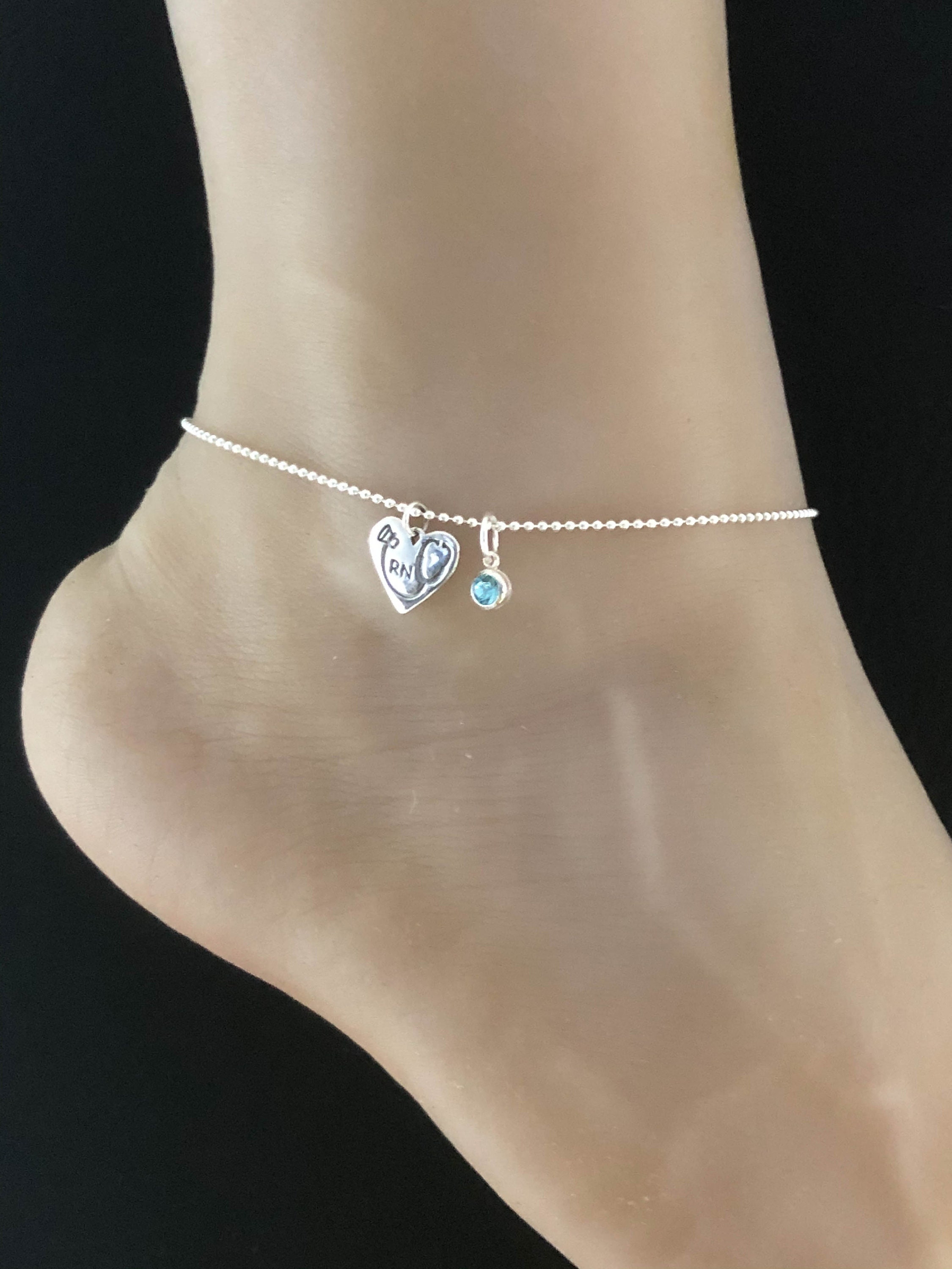 RN Heart Anklet Sterling Silver Beaded Ankle Bracelet Good Etsy