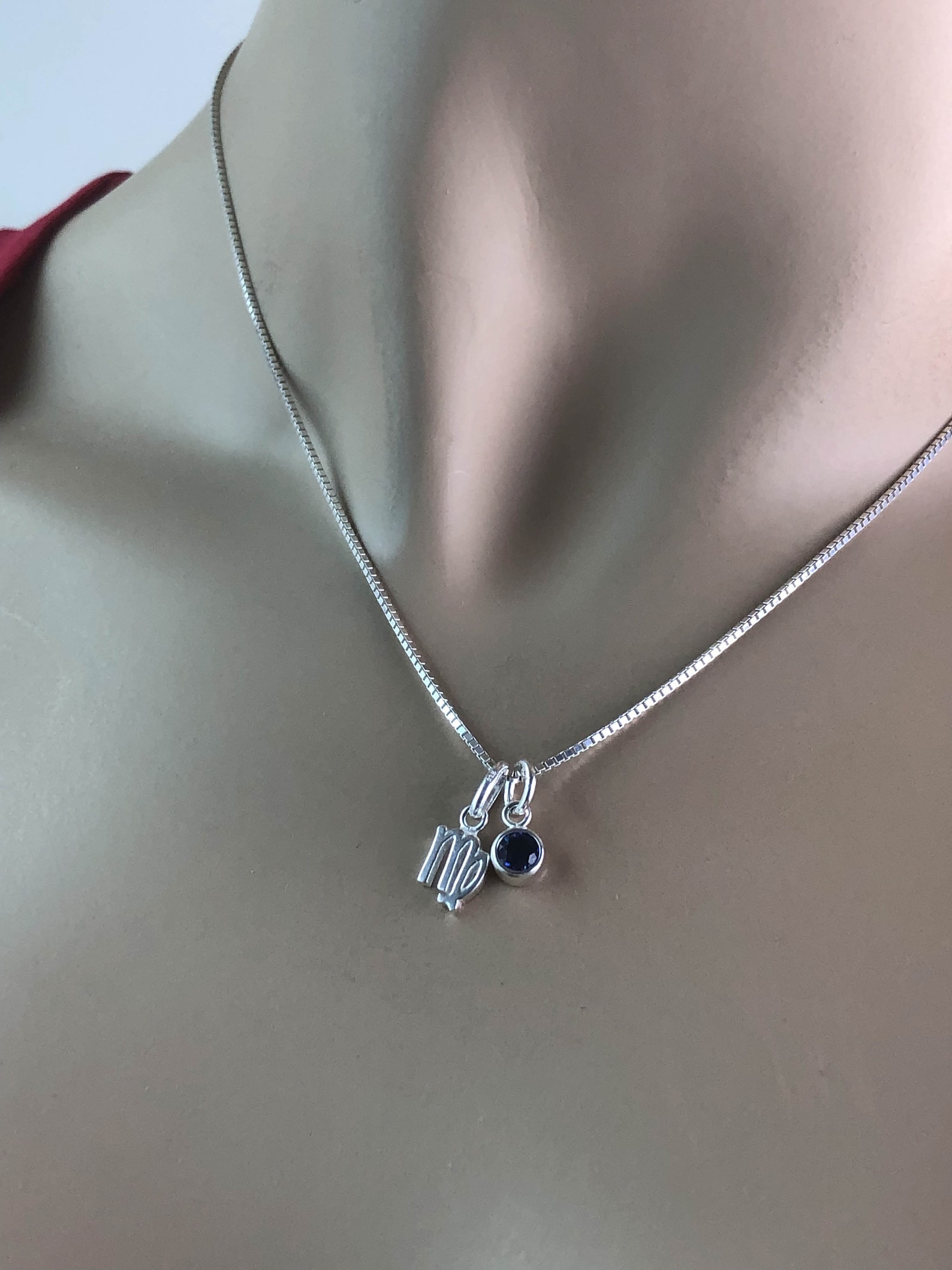 Petite Virgo Necklace Sterling Silver Virgo Pendant August Etsy