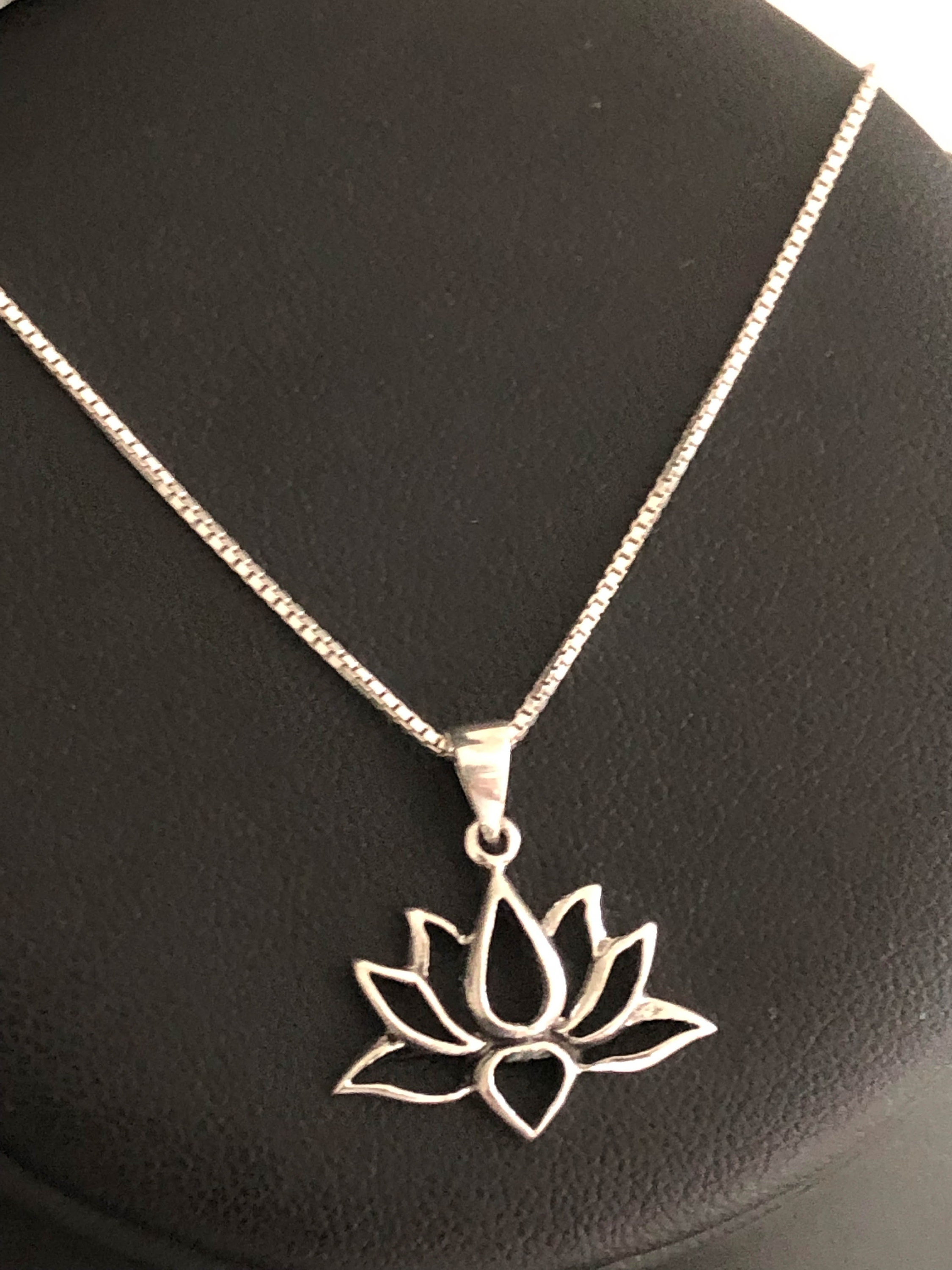 Lotus Flower Necklace Sterling Silver Lotus Flower Pendant Etsy