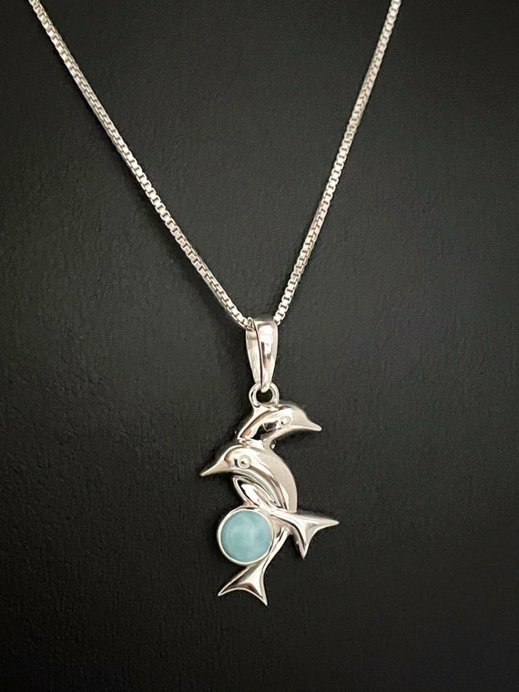 Sterling Silver Dolphin Larimar Pendants Sterling Silver Dolphin Larimar Pendants