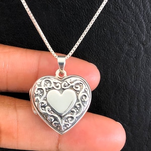 Victorian Heart Locket Necklace, Sterling Silver Locket Pendant, Heart Locket Necklace, Photo Locket Jewelry, Anniversary Gift for Her image 3