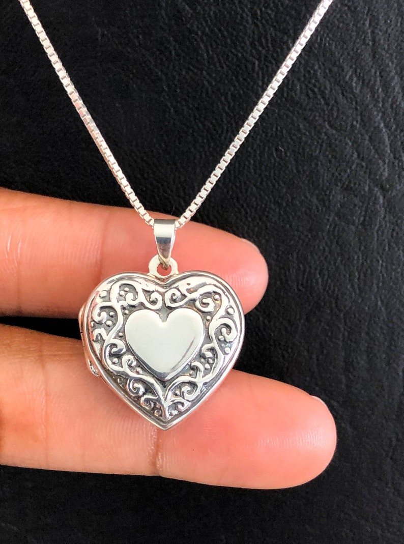 Victorian Heart Locket Necklace, Sterling Silver Locket Pendant, Heart Locket Necklace, Photo Locket Jewelry, Anniversary Gift for Her image 3