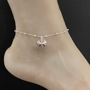 Genuine Moonstone Iolite Butterfly Anklet, Sterling Silver Beaded Ankle Bracelet, June Birthstone Jewelry, Butterfly Charm, Beach Wedding
