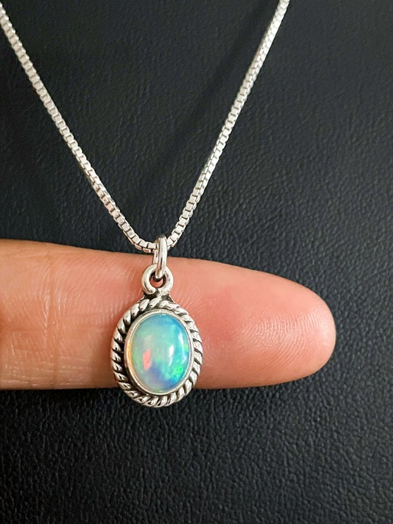 Natural Ethiopian Opal Necklace , Opal is 6.3 Ct. Oval 16.3 Mm X 11.7mm  Bezel Set in 925 Argentium Silver - Etsy