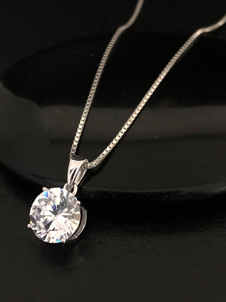 Sterling Silver Cz Necklace, Solitaire Necklace, Cubic Zirconia Necklace, Clear Cubic Zirconia Pendant, Wedding Necklace, Bridal Necklace image 7