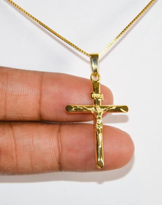 plated Religious Cross Charm Pendant 925 Sterling Silver Antiqued & 18k Gold Gold 