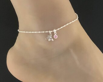 Bee Anklet Sterling Silver Beaded Ankle 