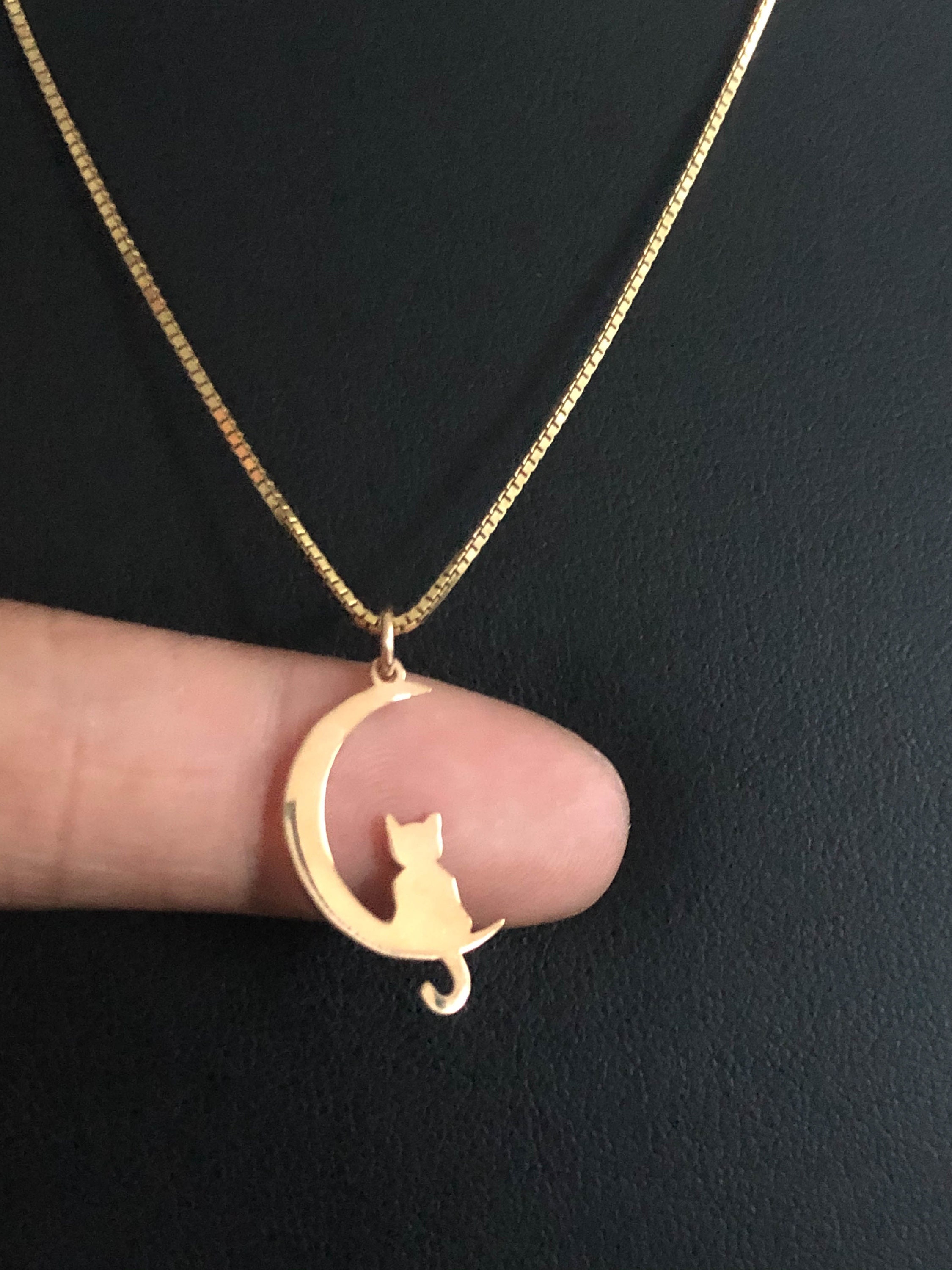 Cat moon pendant necklace sale