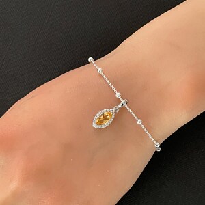 Natural Citrine Bracelet, Sterling Silver Beaded Bracelet, Citrine Charm Bracelet, November Birthstone, Stackable Bracelet, Bridal Bracelet
