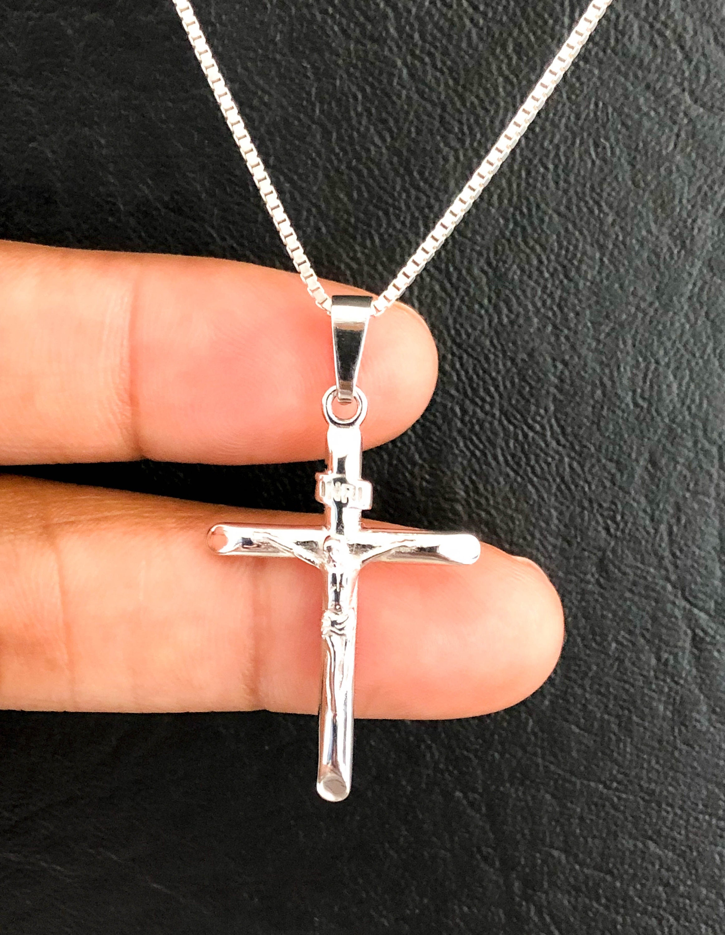 Jesus Cross Necklace, Sterling Silver Necklace, Crucifix Cross