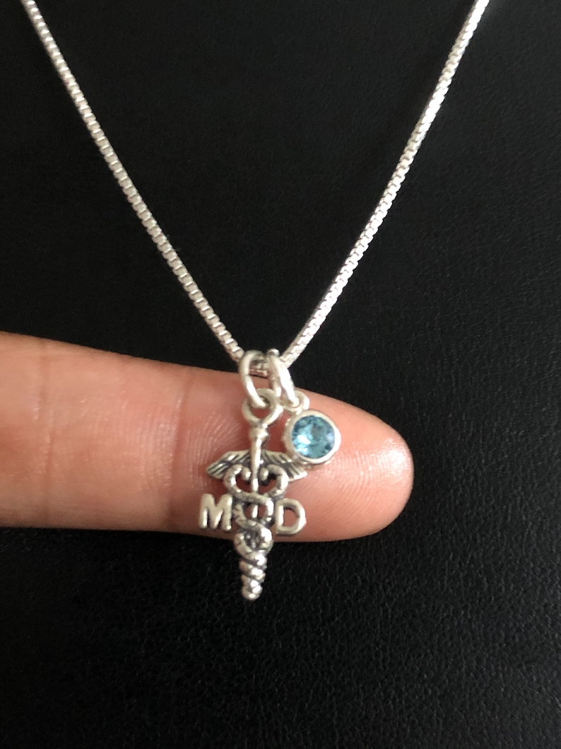 MD Graduation Gift Medical Doctor Charm Pendant Birthstone Gifts MD Necklace Family Birthstone Necklace Sterling Silver MD Pendant