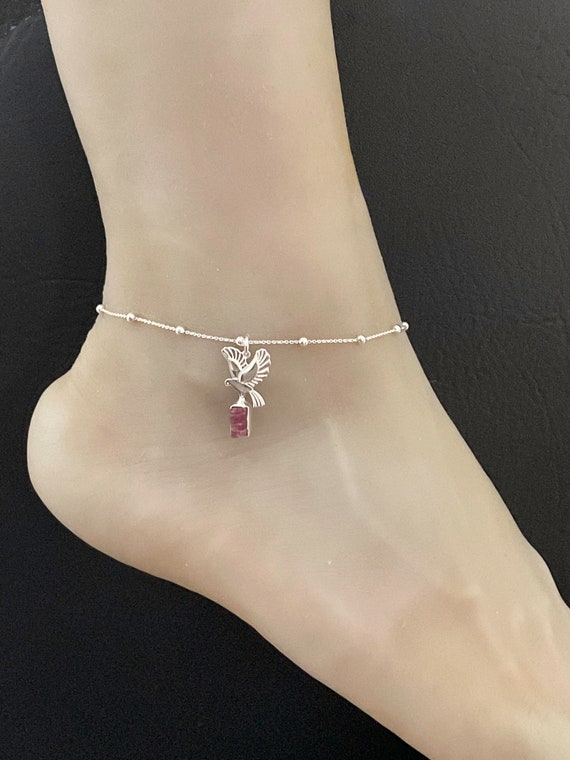 Pink Tourmaline Anklet Adjustable Length Sterling Silver Pink Tourmaline Anklet Adjustable Length Sterling Silver