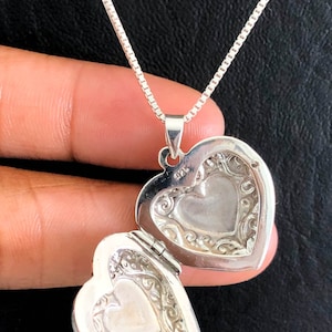Victorian Heart Locket Necklace, Sterling Silver Locket Pendant, Heart Locket Necklace, Photo Locket Jewelry, Anniversary Gift for Her image 6